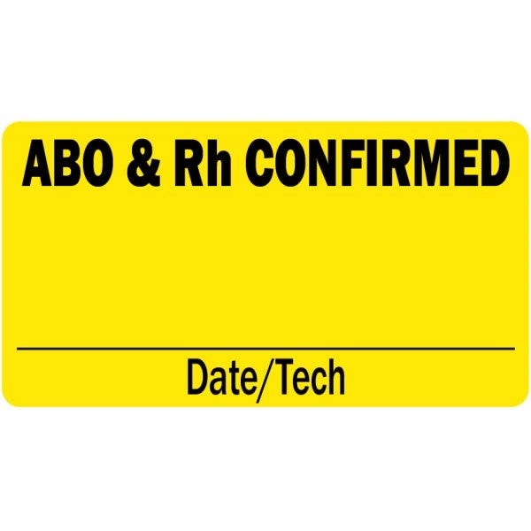 ABO and Rh Confirmed Medical Labels 2" x 1" Labels (500 labels)