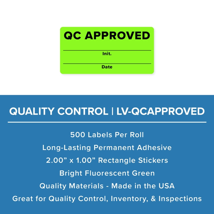 QC Approved Quality Control Inventory Labels 2" x 1" (Q=500 labels)